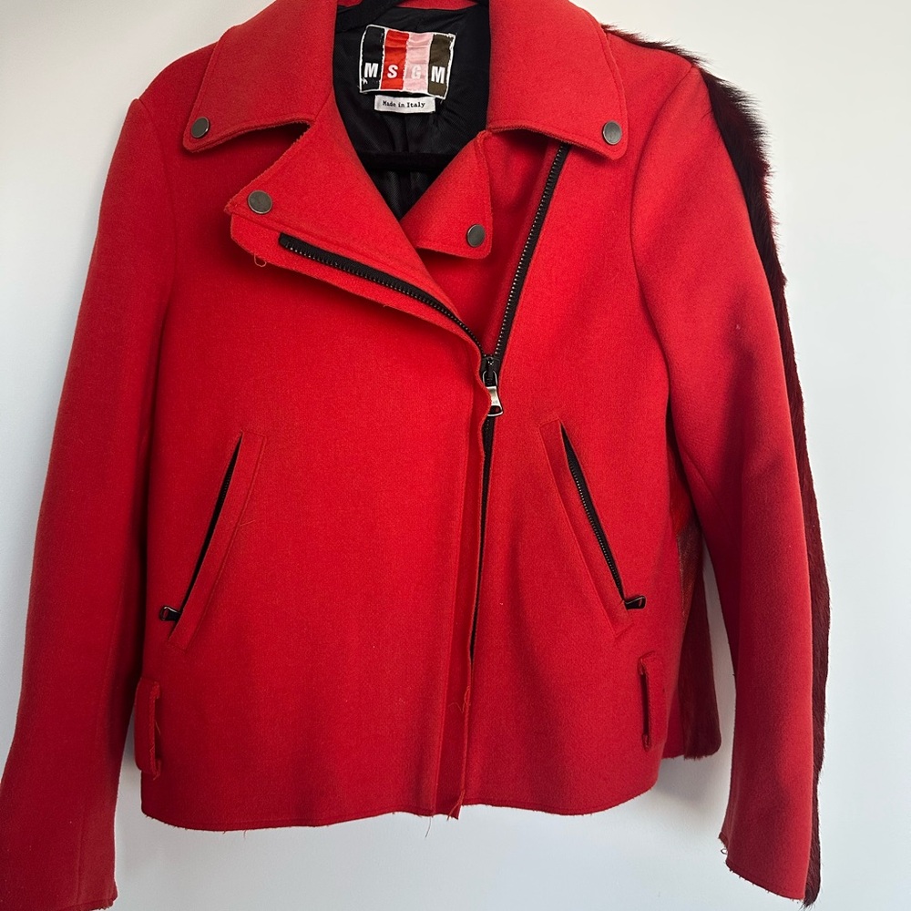 MSGM Bold Red Leather Jacket
